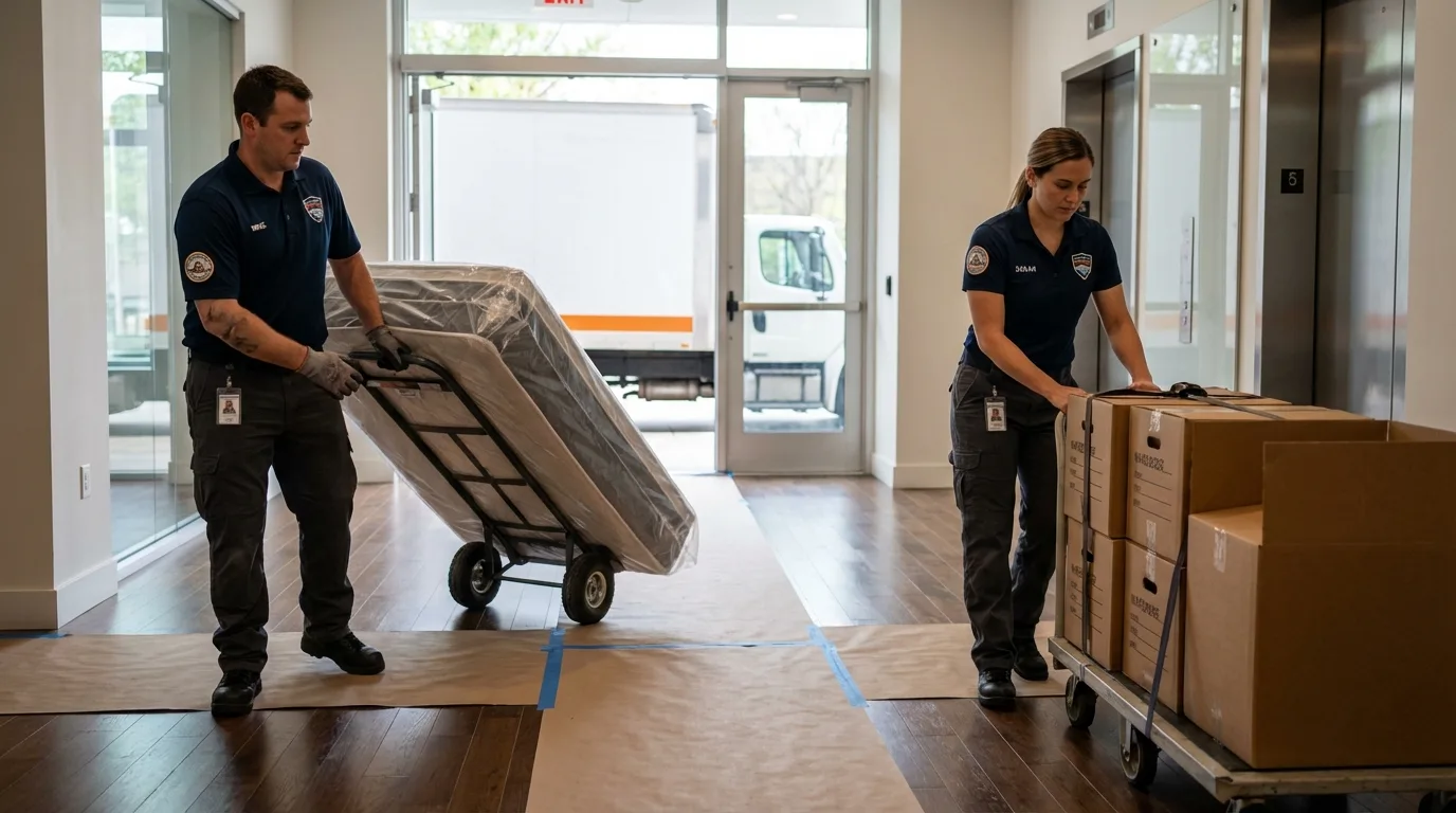 Professional apartment movers loading elevator in Kermit, TX